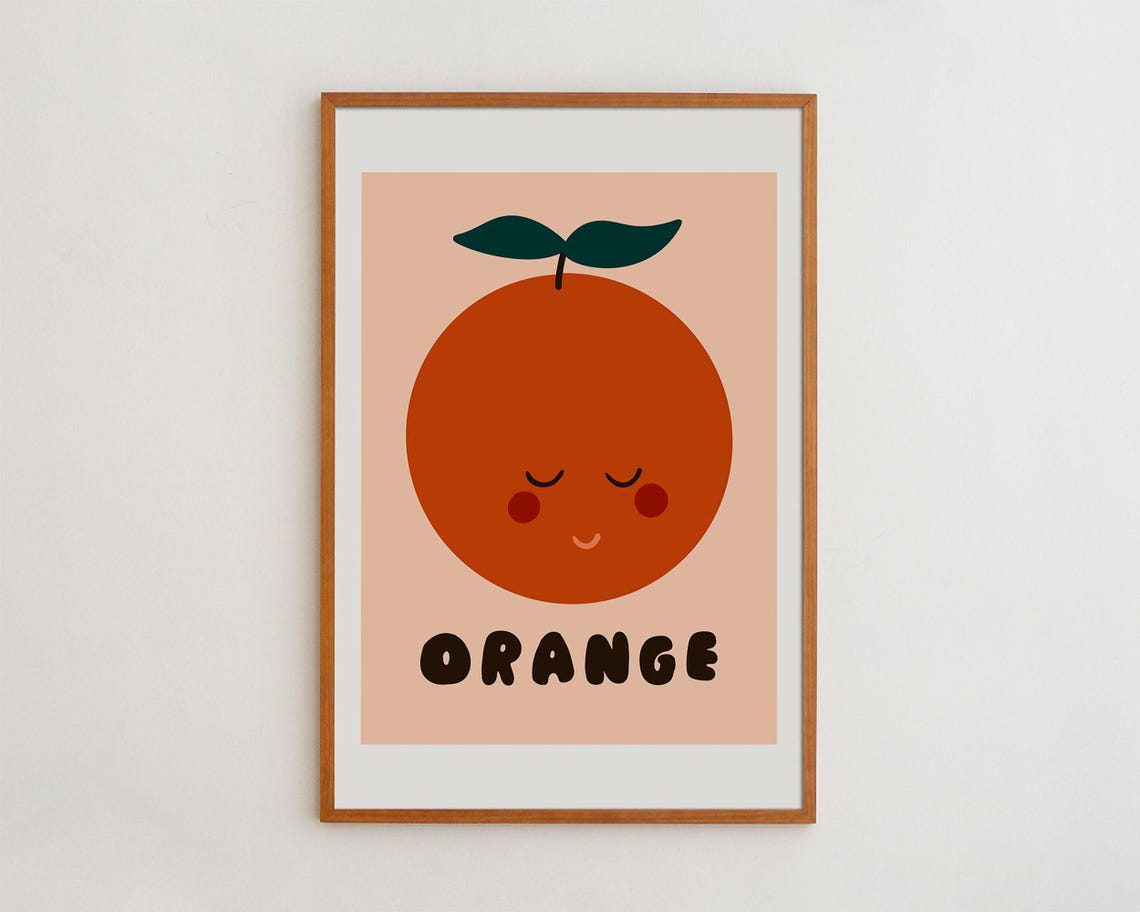 Sleepy Smiling Orange Cute Minimalist Kawaii Fruit Decor Poster
