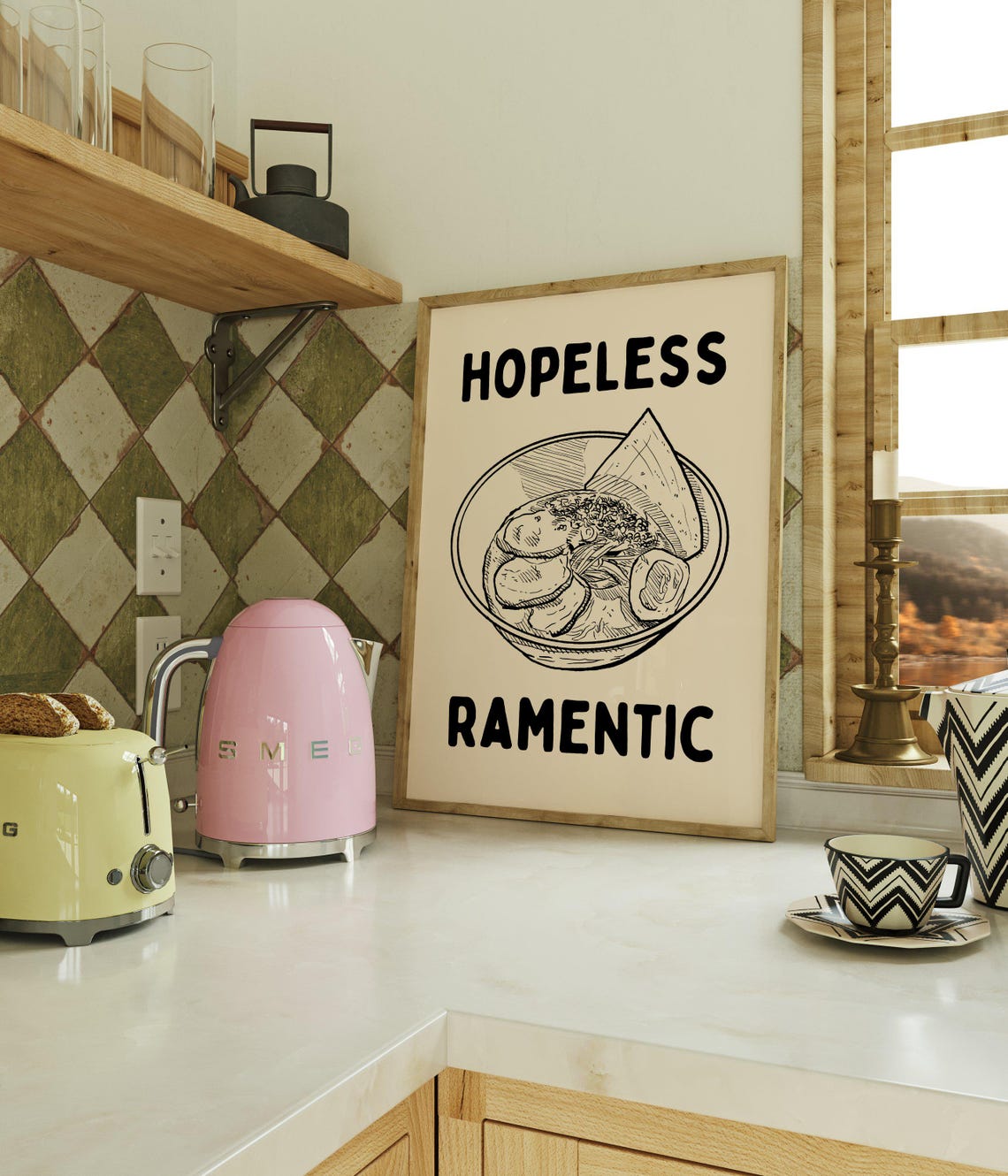 Hopeless Ramentic Funny Ramen Bowl Pun Noodle Lover Art Poster