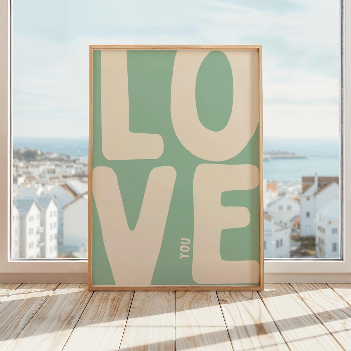Love You Typography Poster Sage Green Cream Romantic Wall Decor Art