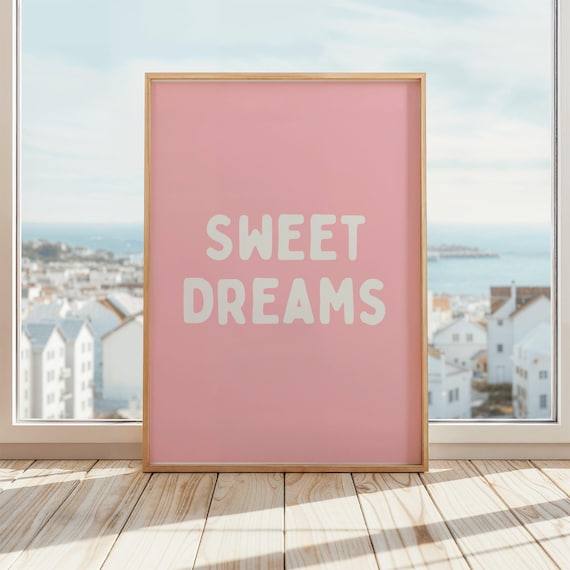 Sweet Dreams Soft Pink Cozy Nursery Bedroom Minimalist Wall Art