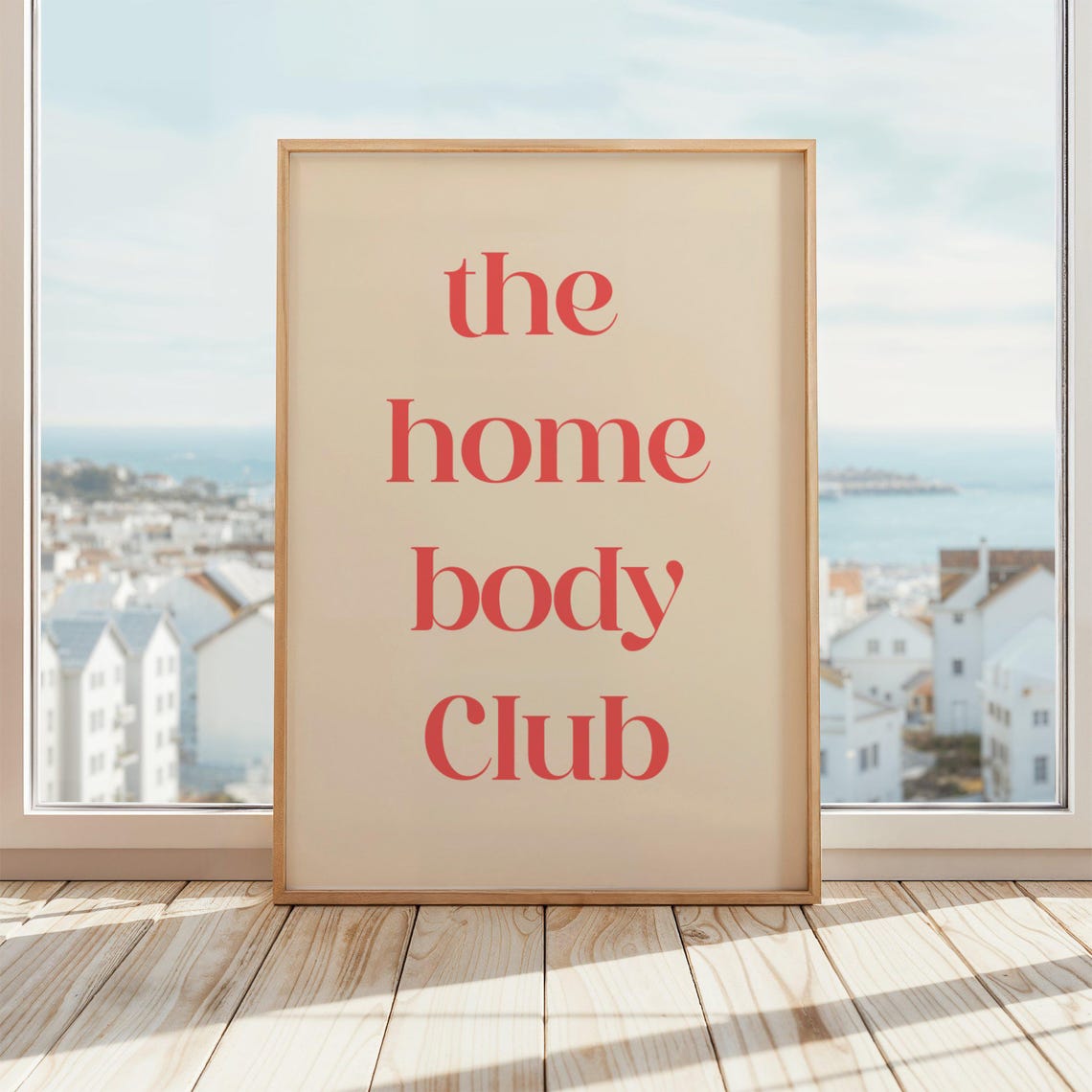 The Home Body Club Poster Cozy Minimalist Wall Art Funny Decor Beige Red