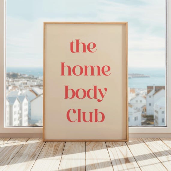 The Home Body Club Poster Cozy Minimalist Wall Art Funny Decor Beige Red