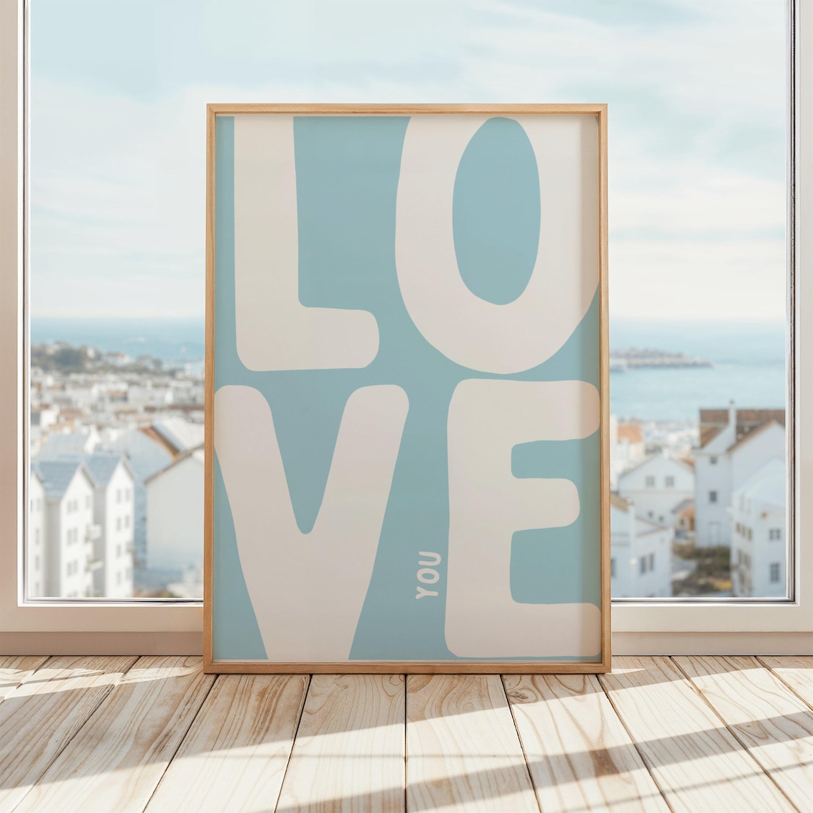 Love You Big Bold Letters Blue Minimalist Quote Poster For Bedrooms