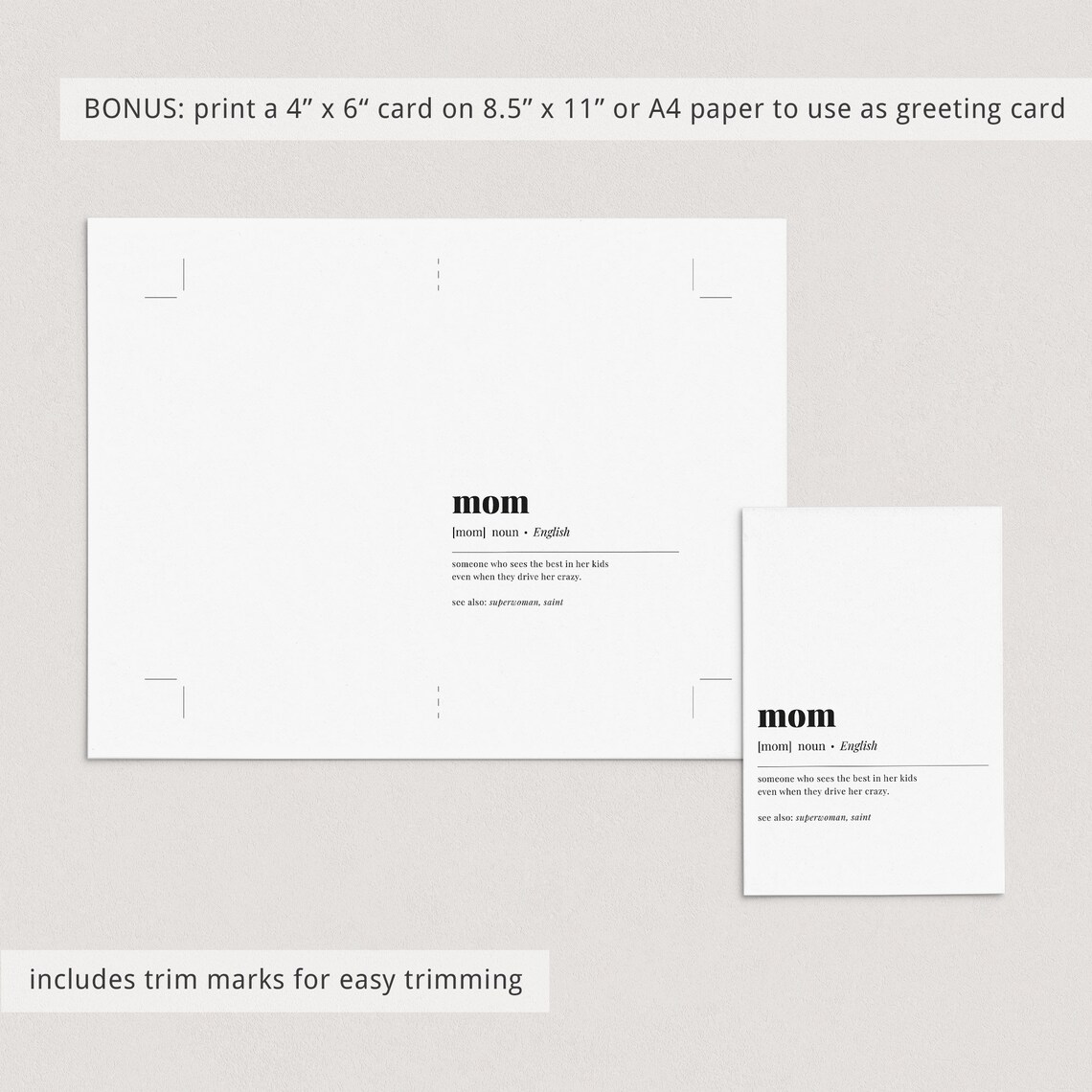 Mom Definition Love Gift Minimalist Typography Poster Mothers Day - Image 2