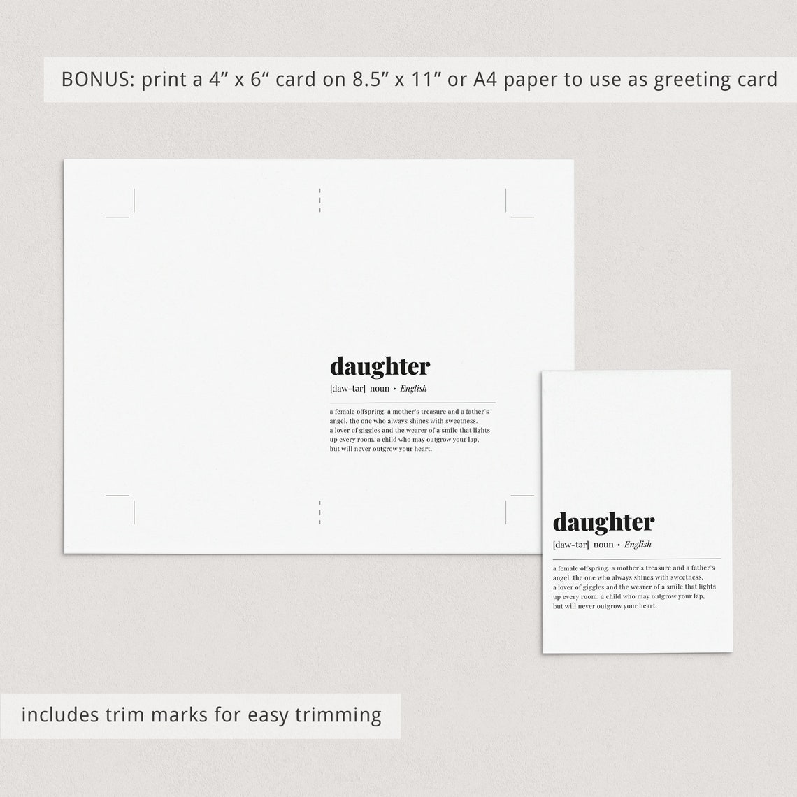 Daughter Definition Parent Love Gift Minimalist Typography Poster - Image 3