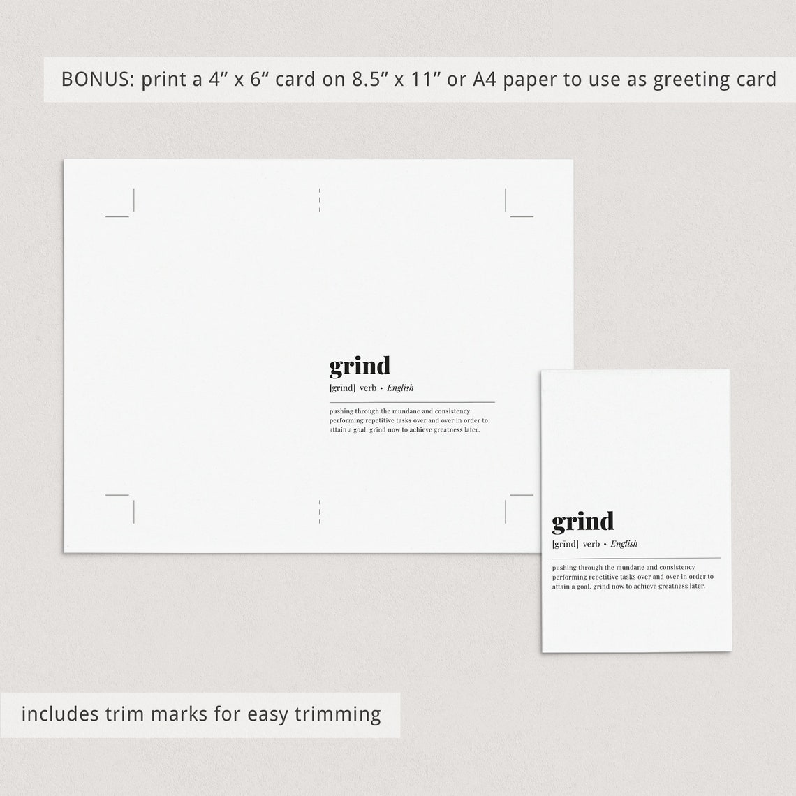 Grind Definition Work Ethic Motivational Minimalist Typography Poster - Image 2