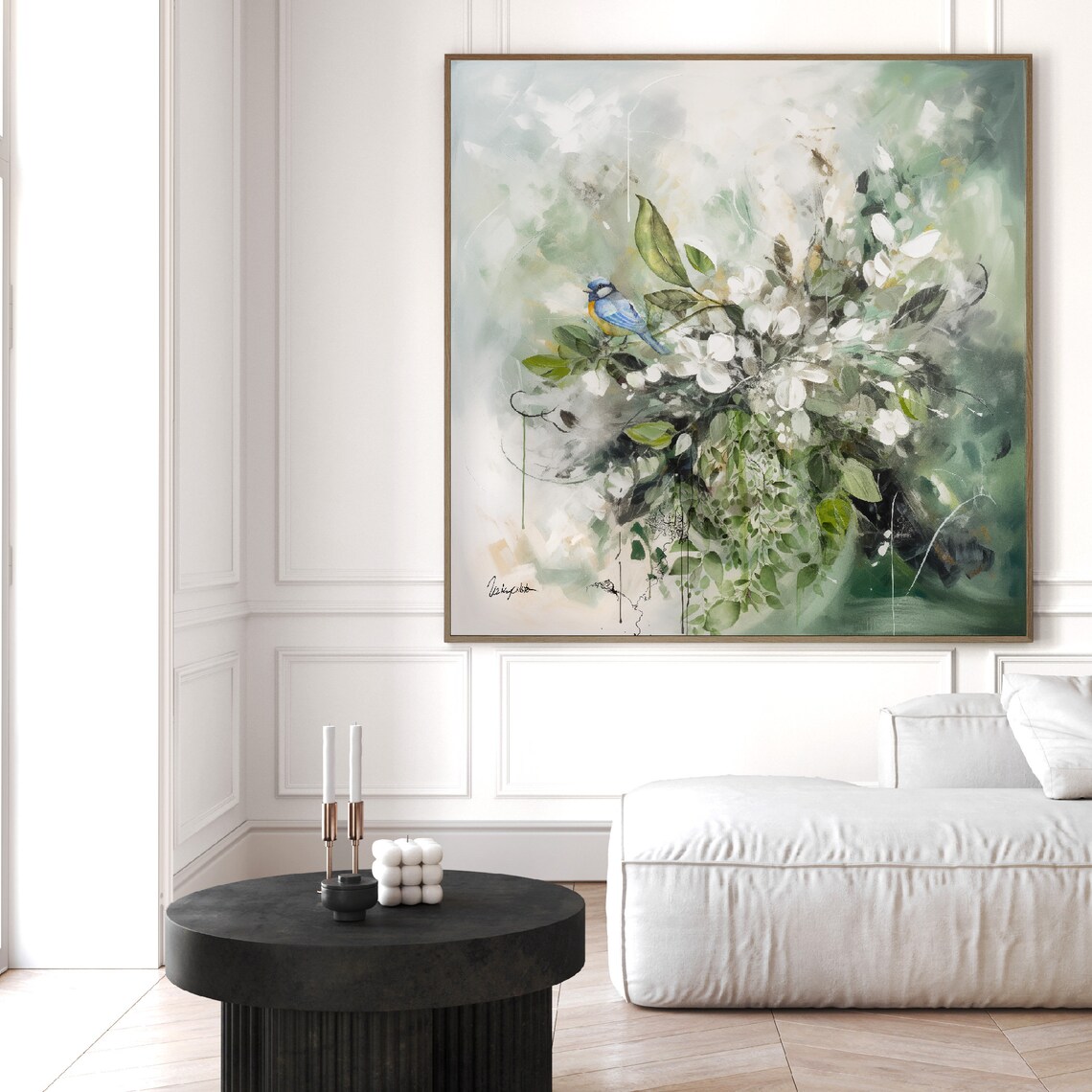 Green Abstract Floral Tropical Art Print for Living Room