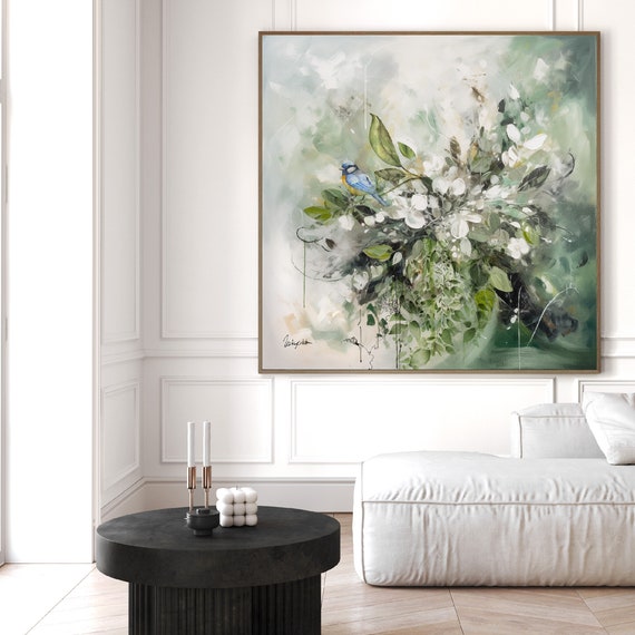 Green Abstract Floral Tropical Art Print for Living Room