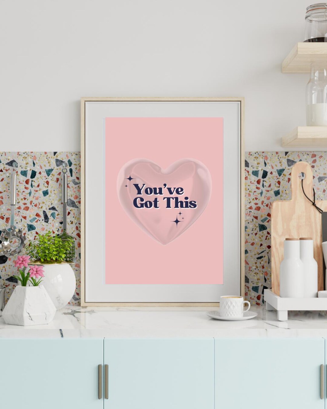 You Have Got This Navy Text Over Glossy Pink Bubble Heart Poster - Image 4