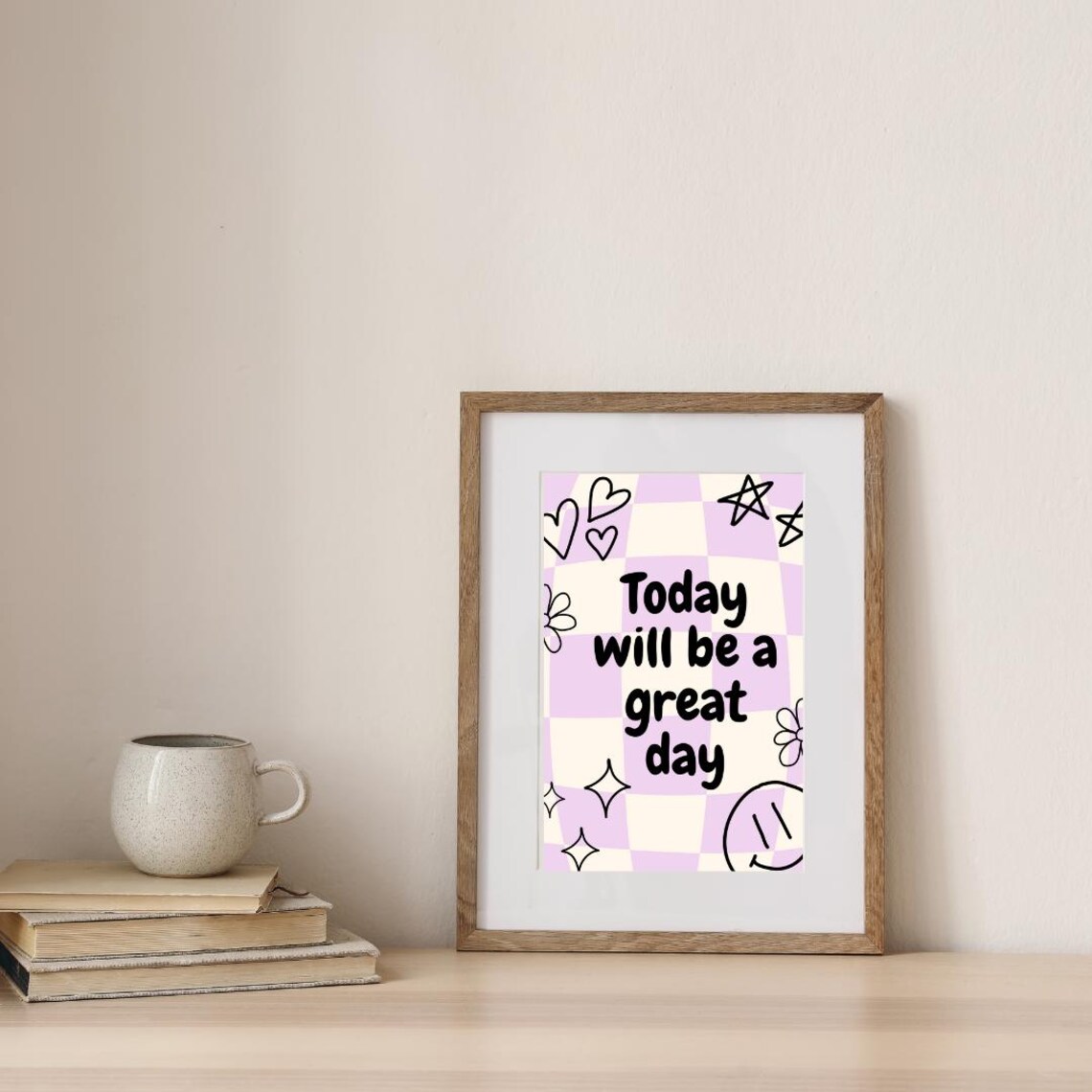 Today Will Be A Great Day Purple Checkered Doodle Quote Poster - Image 3