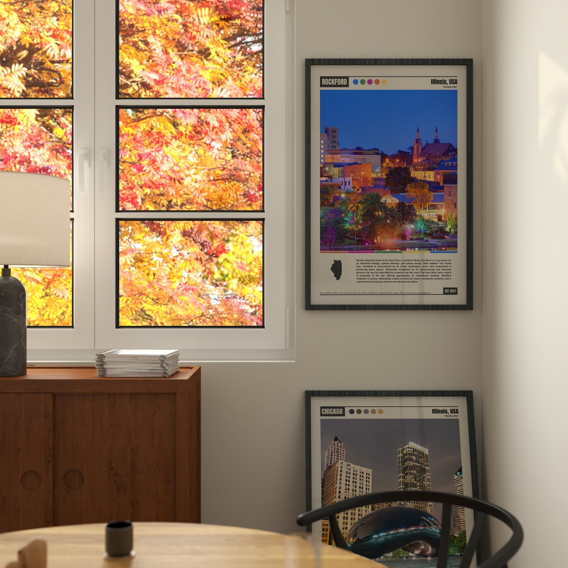 Rockford Illinois Forest City Downtown Night Lights View Poster - Image 2