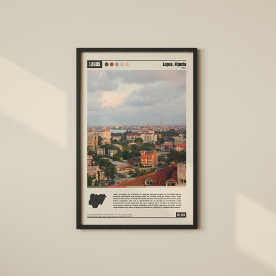 Lagos Travel Poster, Nigeria Skyline Map
