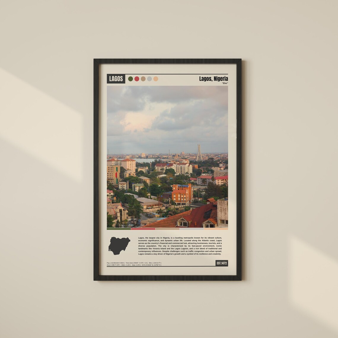 Lagos Travel Poster, Nigeria Skyline Map