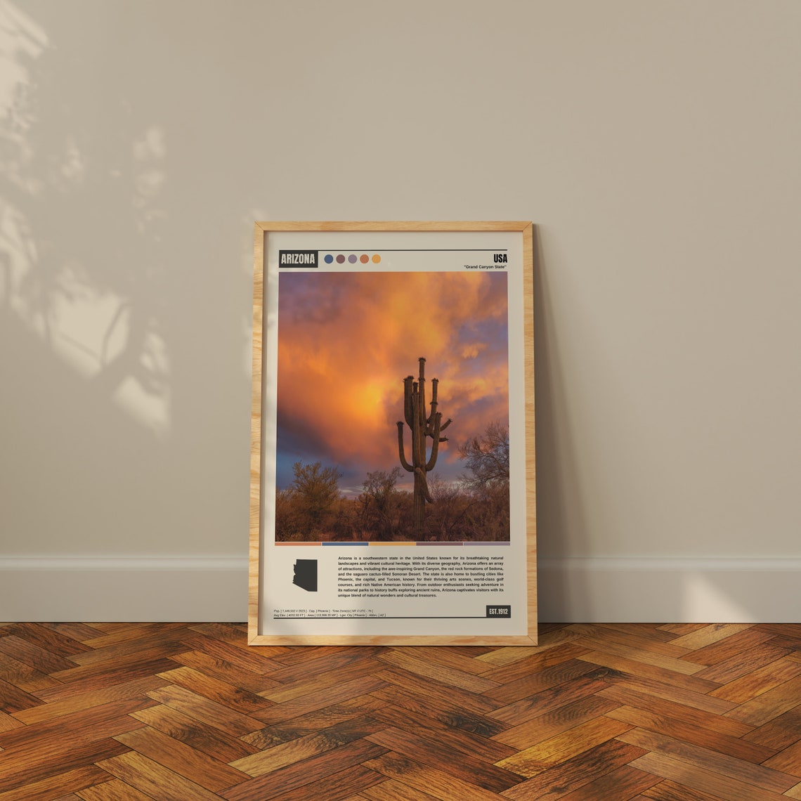 Arizona Grand Canyon State Saguaro Cactus Desert Sunset Poster - Image 3