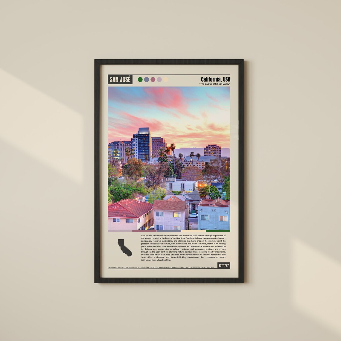 San Jose California Capital of Silicon Valley Sunset Skyline Poster
