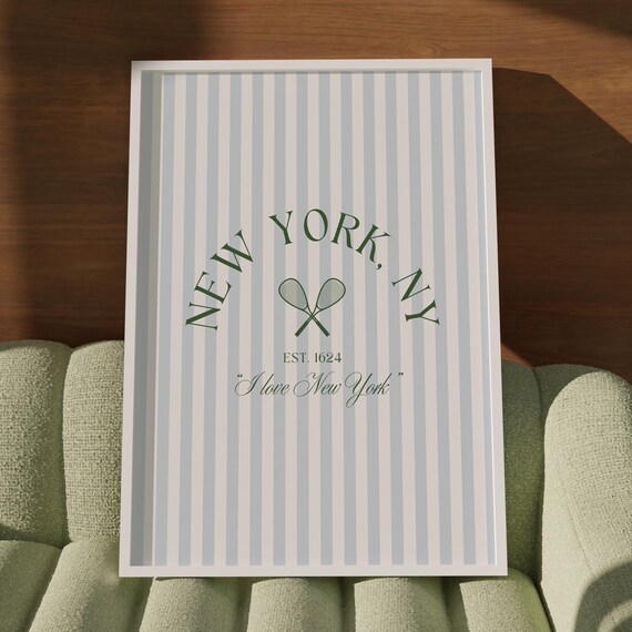 New York City Tennis Logo Striped I Love New York Retro Wall Art