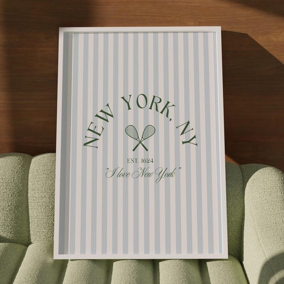 Vintage New York Tennis Logo Print Stripe Retro Wall Art City