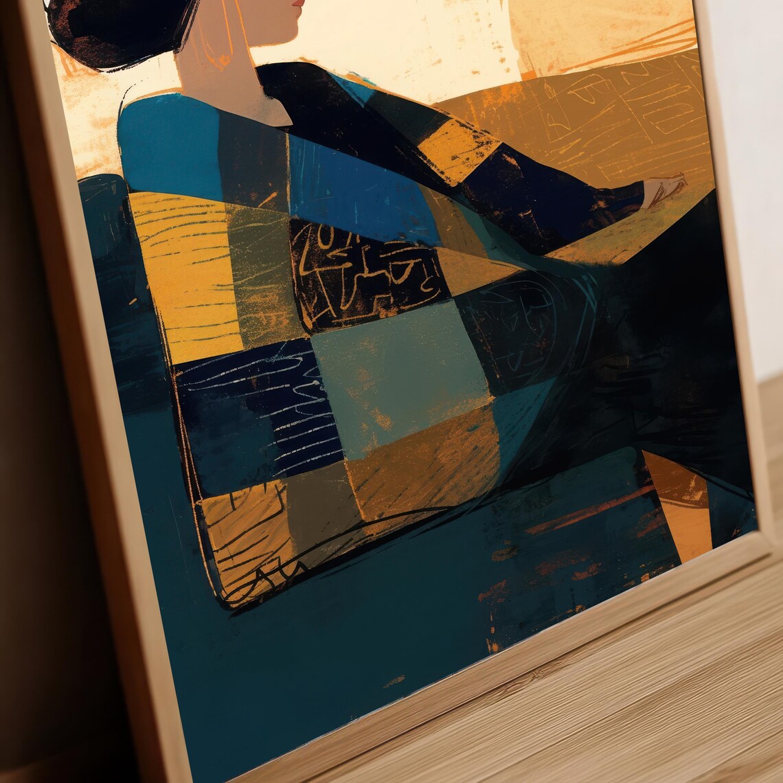 Cozy Retreat Woman With Patchwork Blanket, Illustration - Image 2