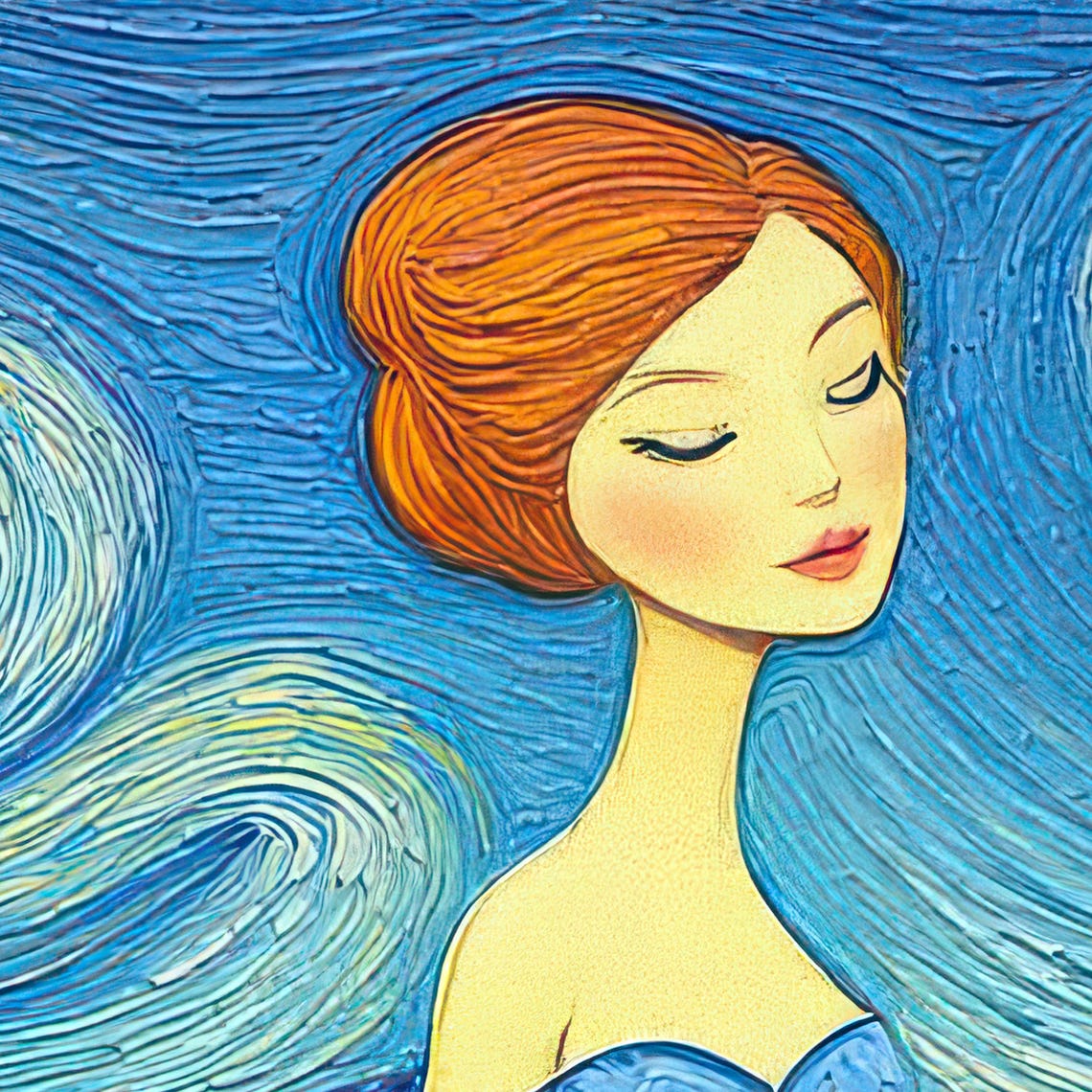Starry Night Style Woman Art Print, Field Of Flowers - Image 5