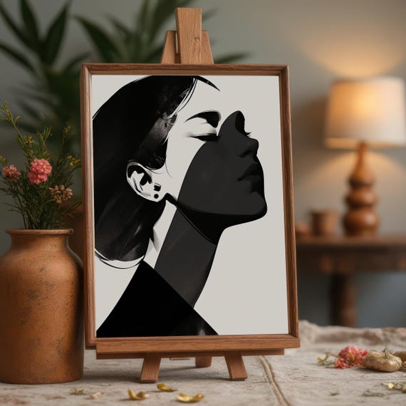 Minimalist Woman Portrait Art Print Elegant Black And White Illustration
