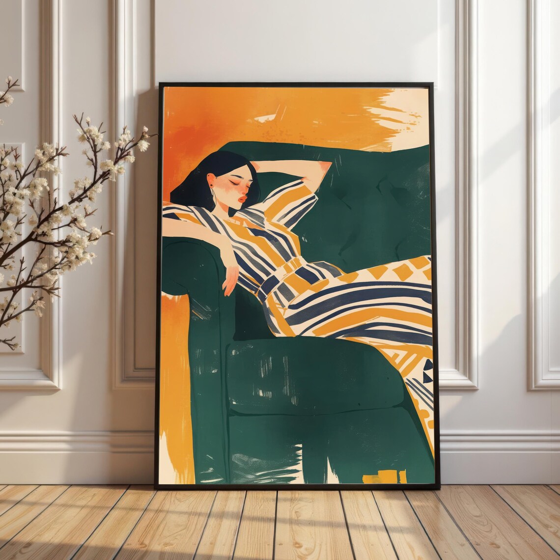 Lounging Woman - Contemporary Illustration, Living Room