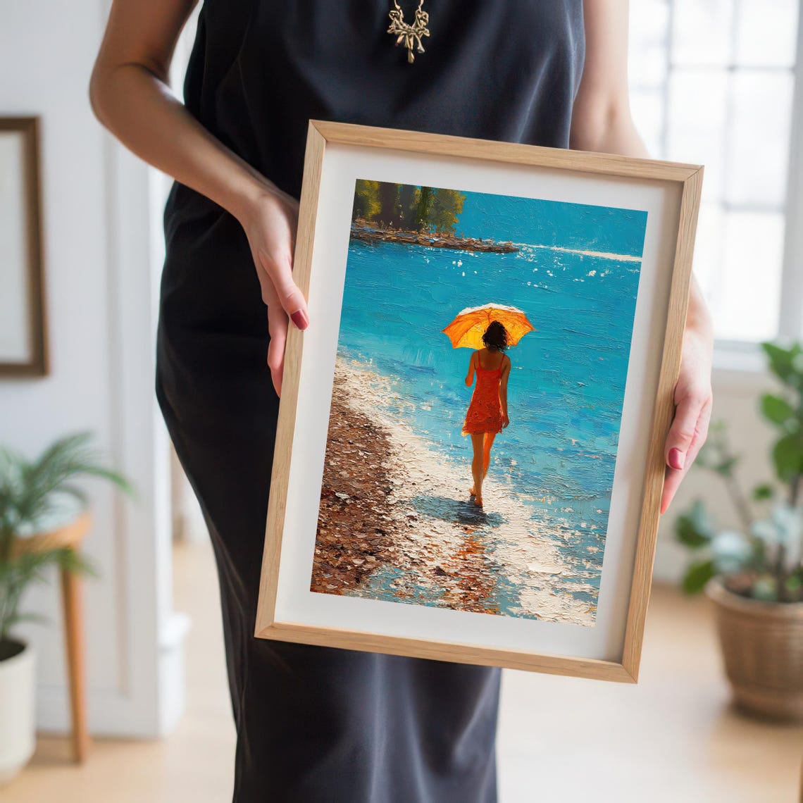 Sunny Beach Woman, Impressionist Coastal Art Print - Image 5