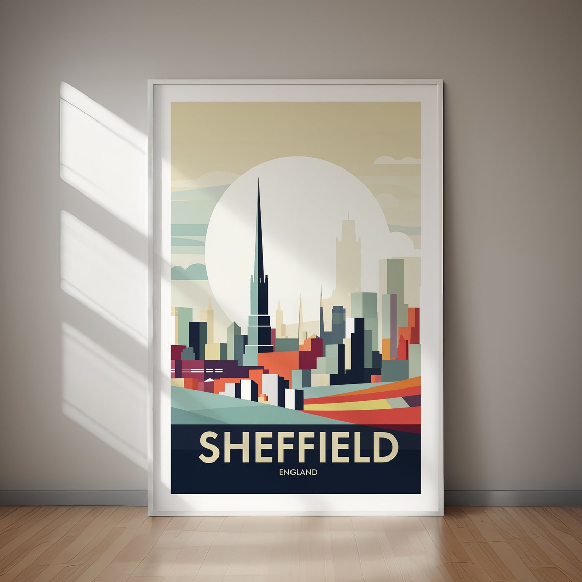 Sheffield England Vintage Sunset Skyline Cathedral Spire Poster