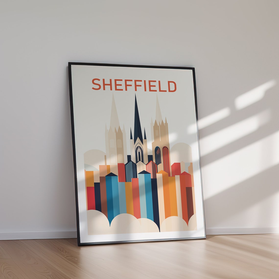 Sheffield England Retro Cathedral Skyline Cityscape Travel Poster - Image 2