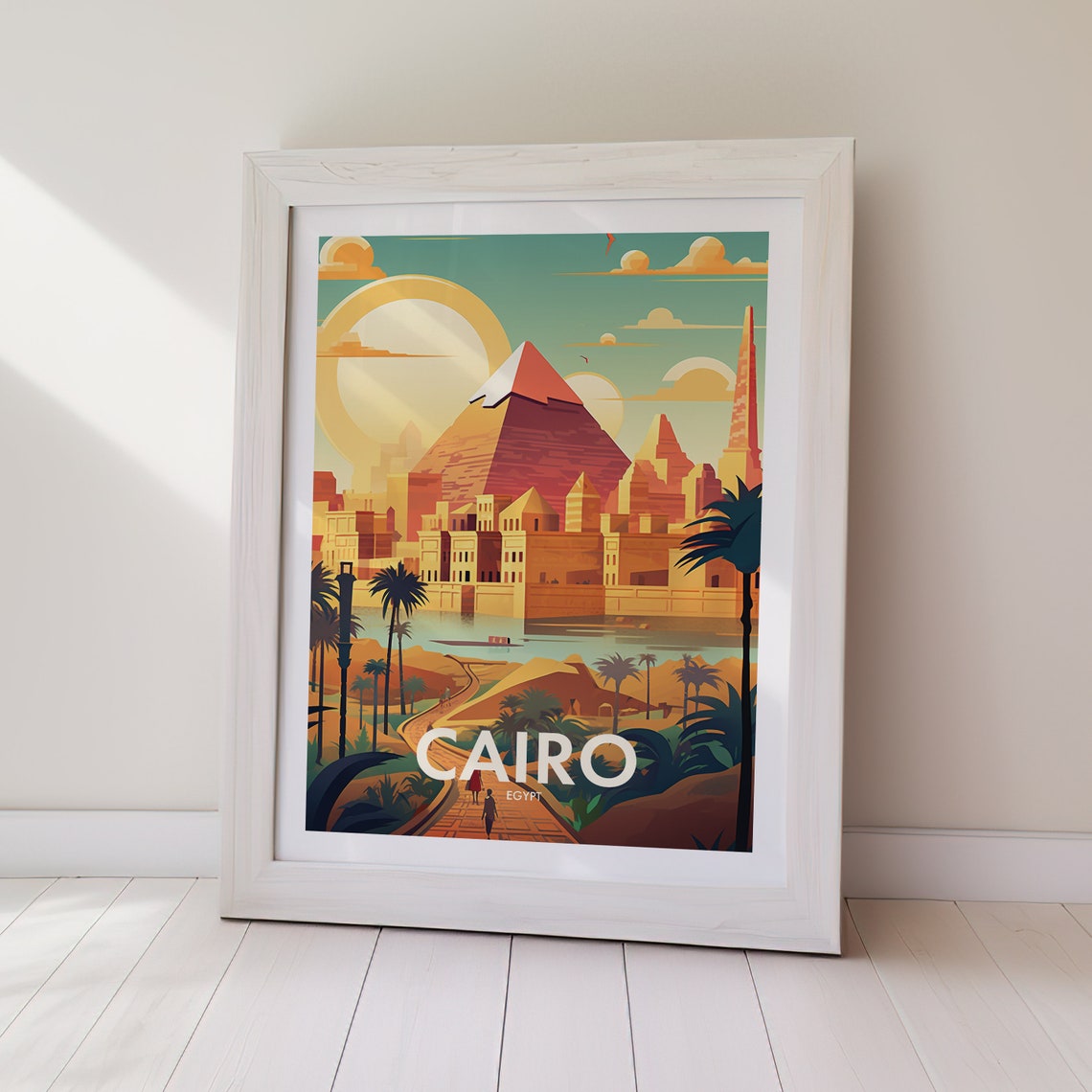 Cairo Egypt Pyramids Desert Oasis Sunset Retro Vintage Travel Poster - Image 2