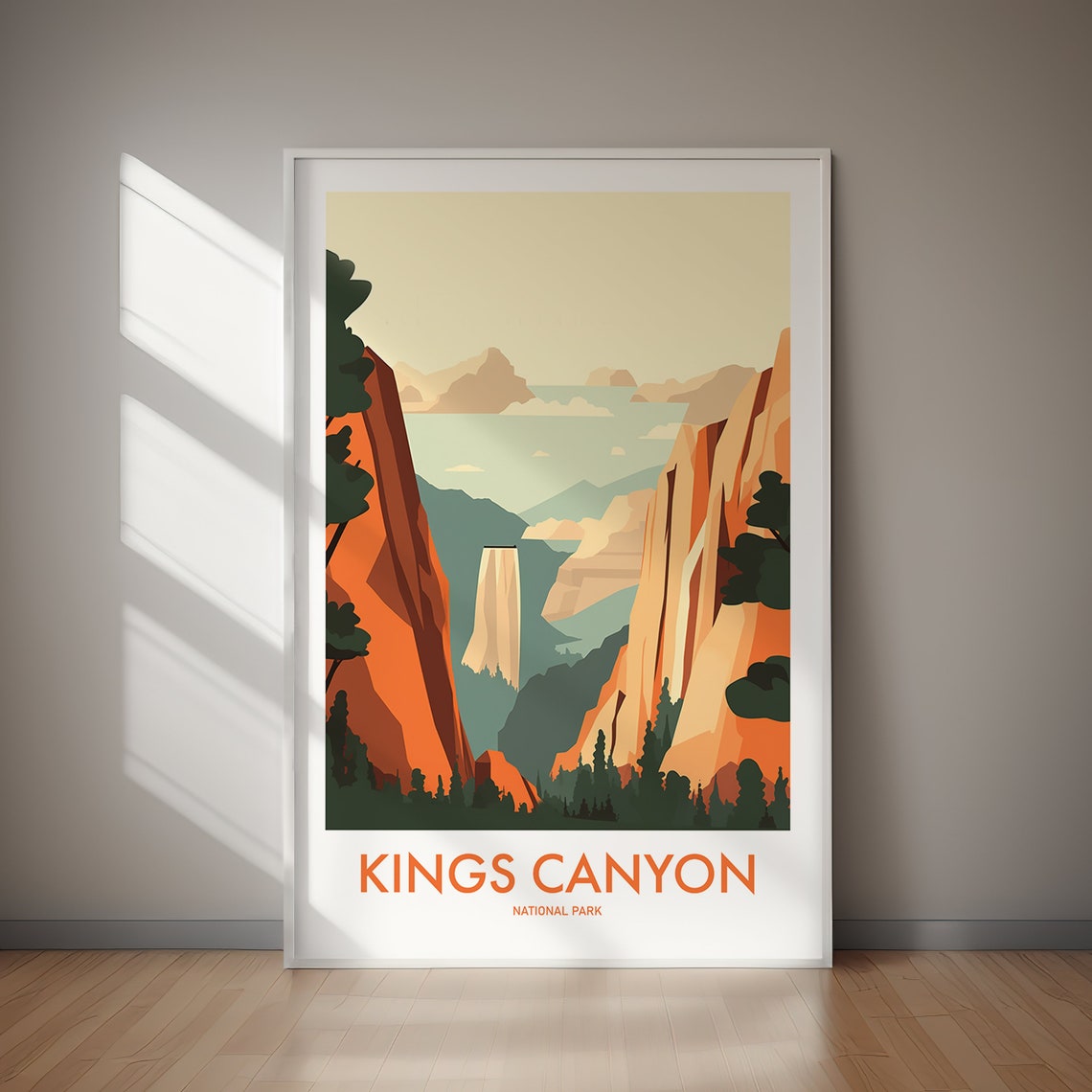 Kings Canyon National Park Waterfall Cliffs Forest Scene Poster