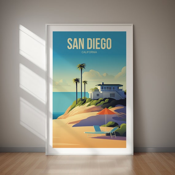 San Diego Poster Travel Print Wall Decor Art Wanderlust Holiday Gift Gifts For Her Gifts For Him