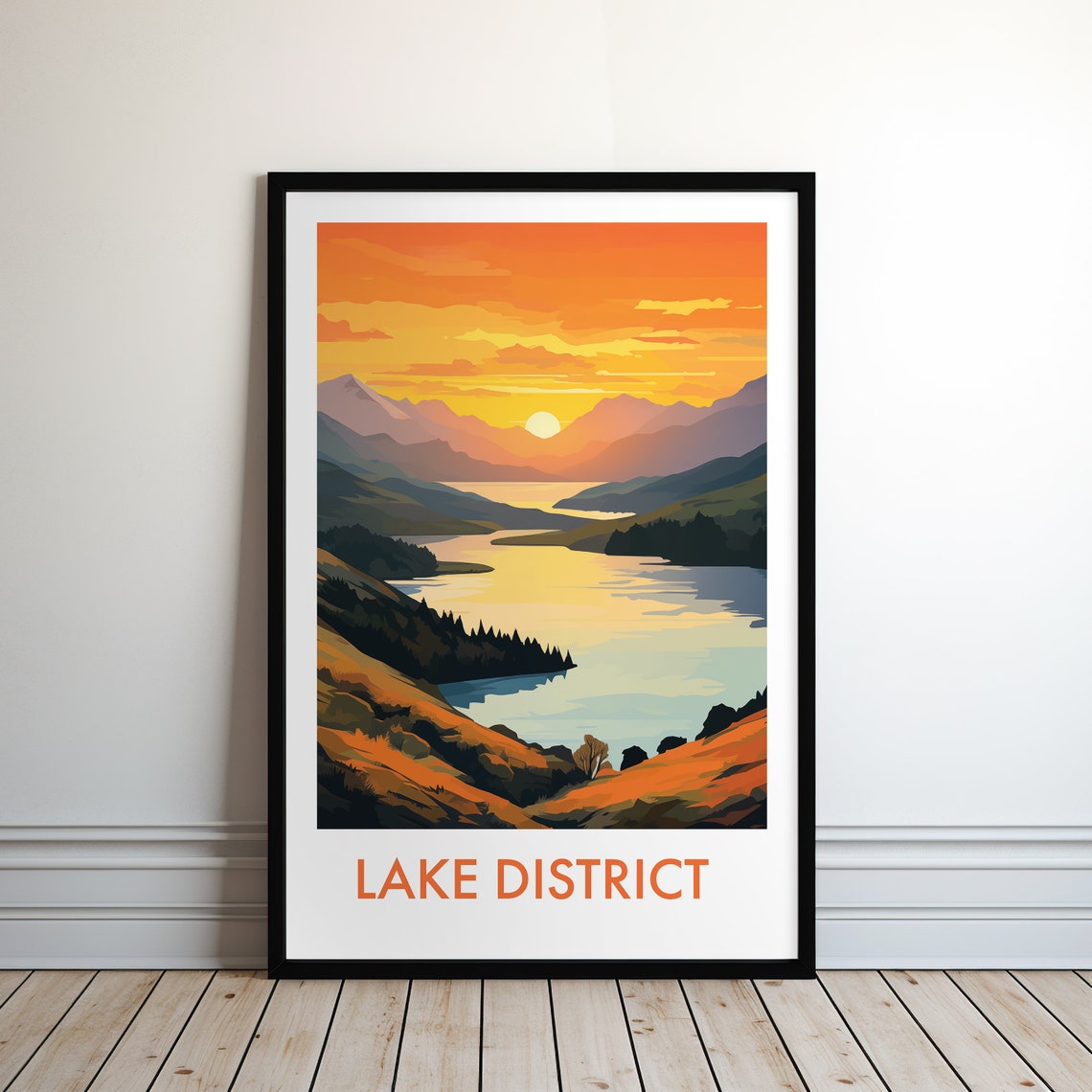 Lake District Sunset Lake Golden Mountains Evening Travel Poster