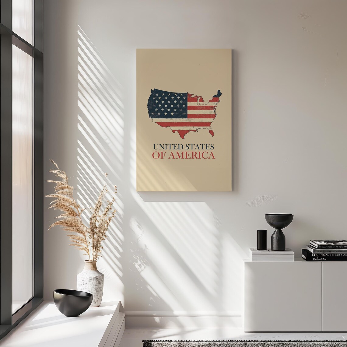 United States of America Retro Flag Map Vintage Canvas Art Poster