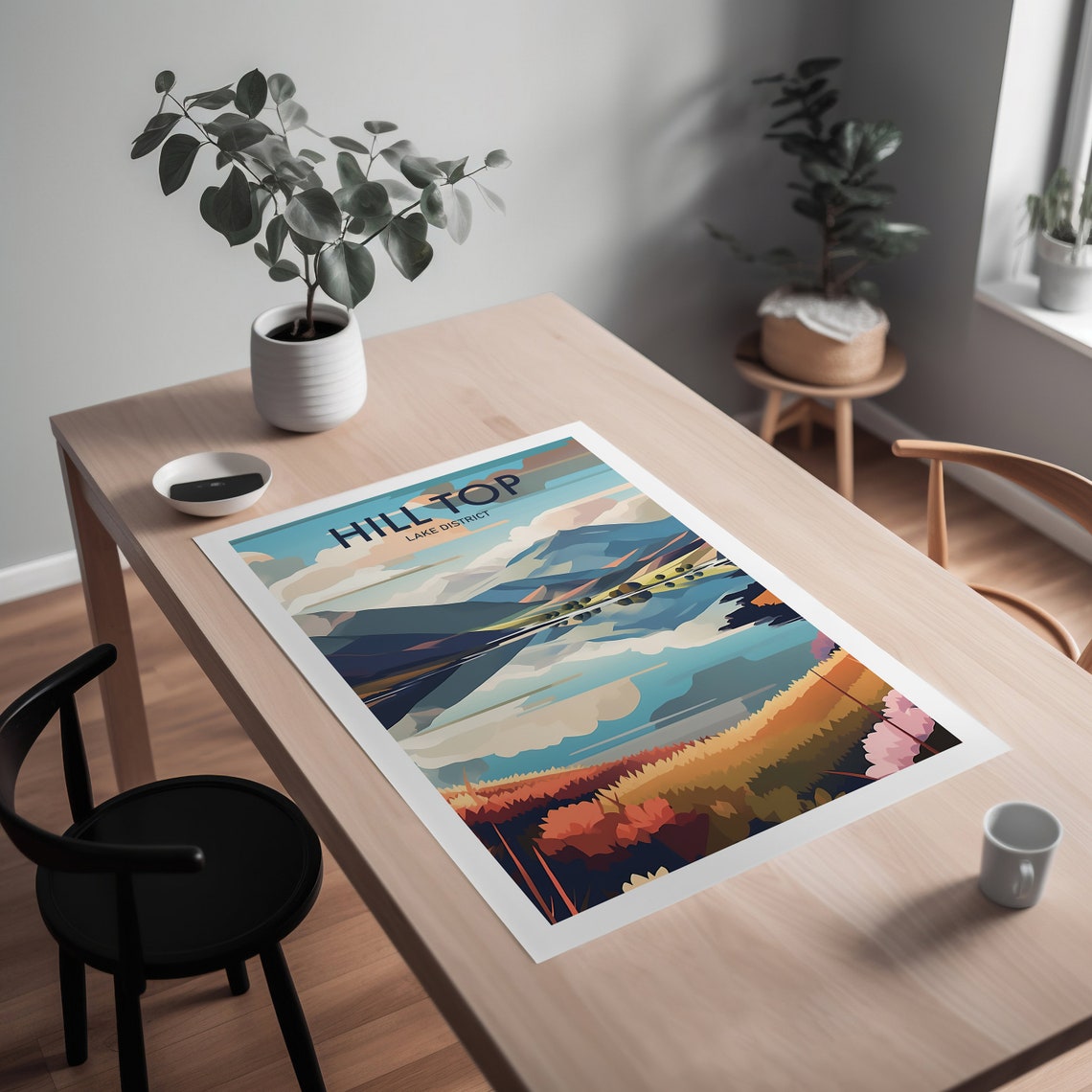 Hill Top Lake District Mountain Lake Reflection Travel Poster - Image 2
