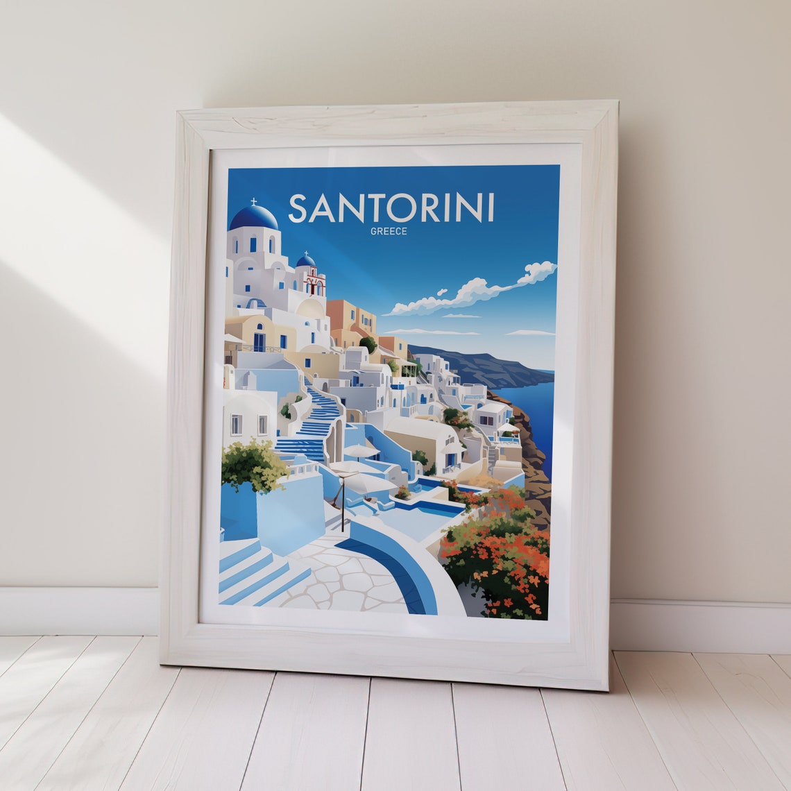 Santorini Greece White Village Blue Domes Aegean View Travel Poster - Image 2