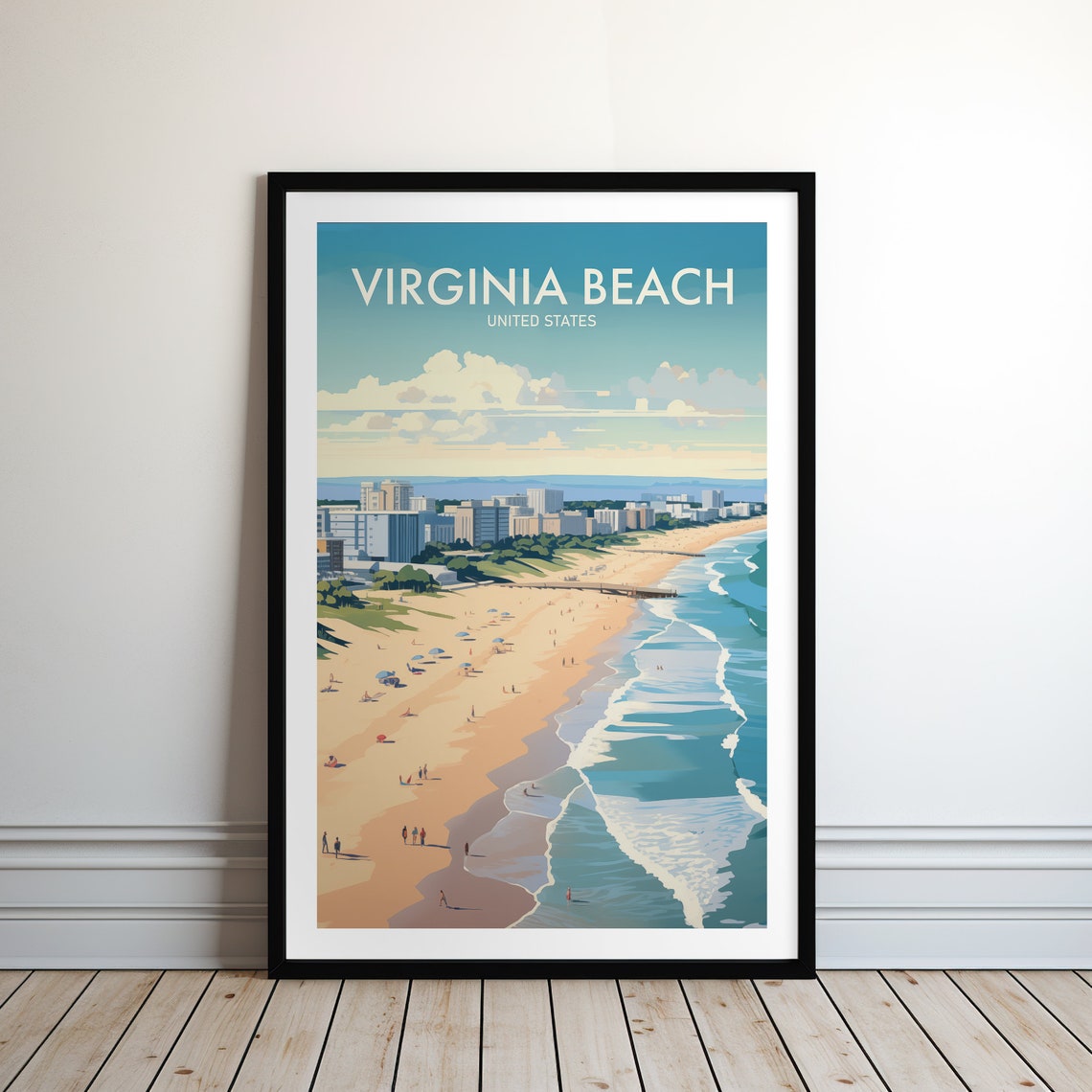 Virginia Beach United States Shoreline Hotels Surf Travel Poster