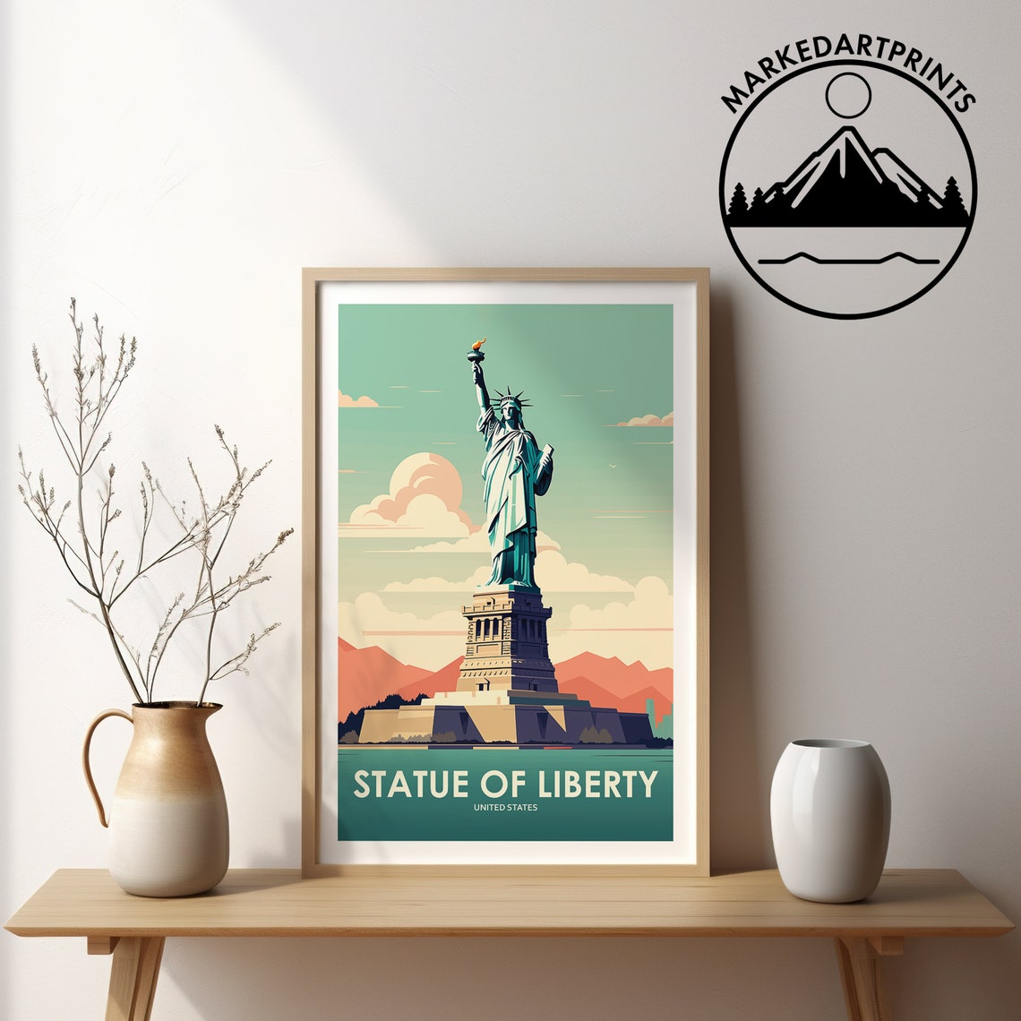 Statue of Liberty Green Retro United States Icon Travel Poster - Image 2
