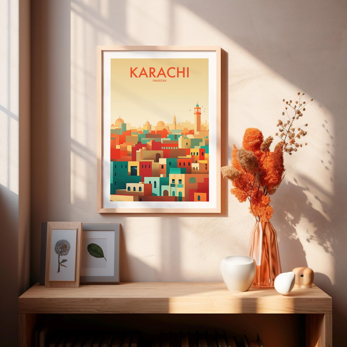 Karachi Pakistan Old City Skyline Mosque Minarets Travel Poster - Image 2
