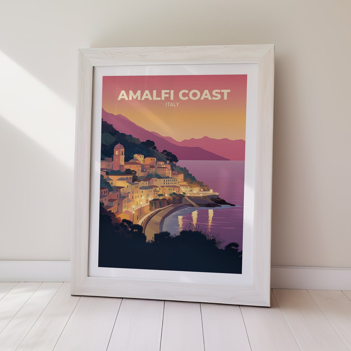 Amalfi Coast Italy Cliffside Village Sunset Seascape Travel Poster - Image 2