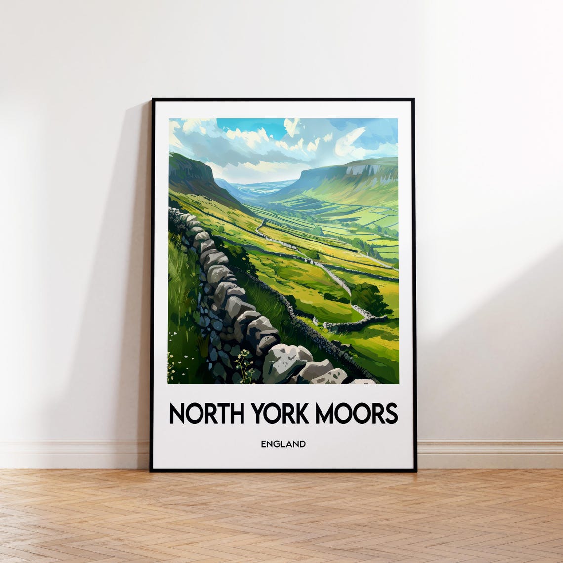 North York Moors England Green Valley Stone Wall Travel Poster