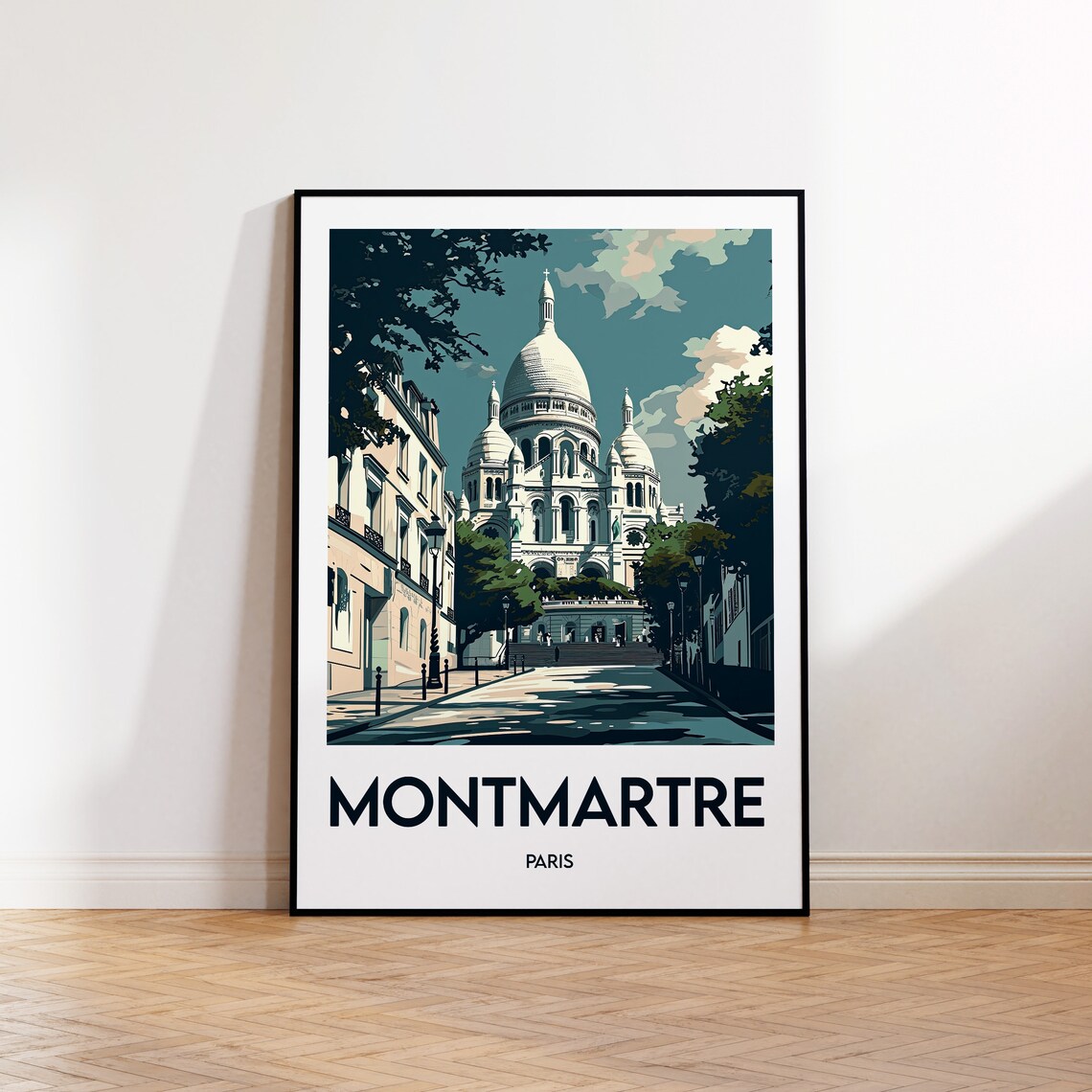 Montmartre Paris Sacre Coeur Basilica Street Vintage Travel Poster