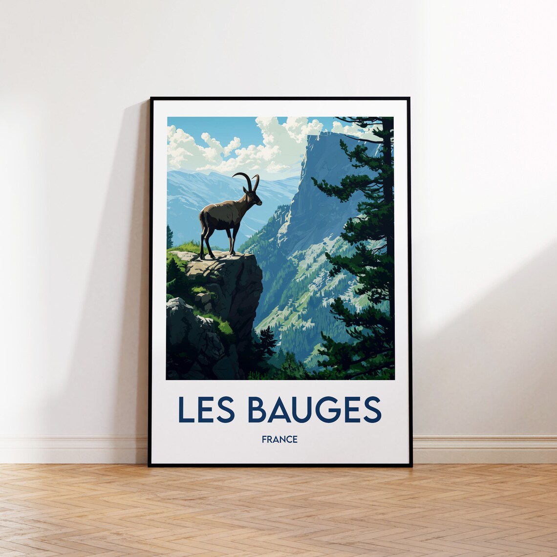 Les Bauges France Alpine Ibex On A Rocky Cliff Travel Art Poster