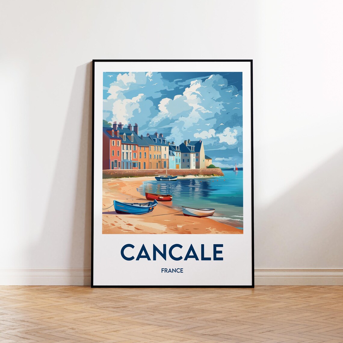 Cancale France Fishing Boats Harbor Coastal Town Travel Poster