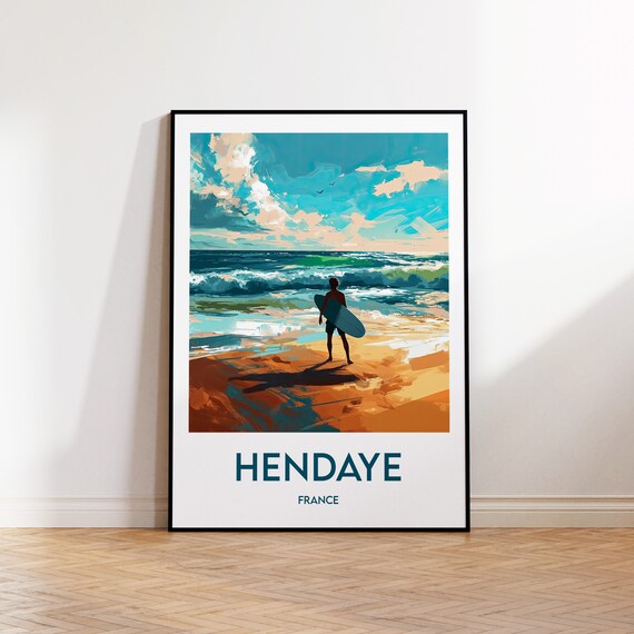Hendaye Travel Poster Art Print Illustration Surf Gift Vintage France
