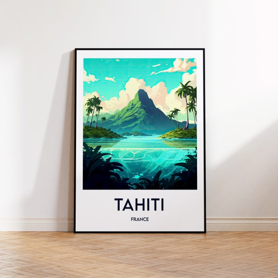 Tahiti Poster Print Illustration France Gift Vintage Travel Papeete