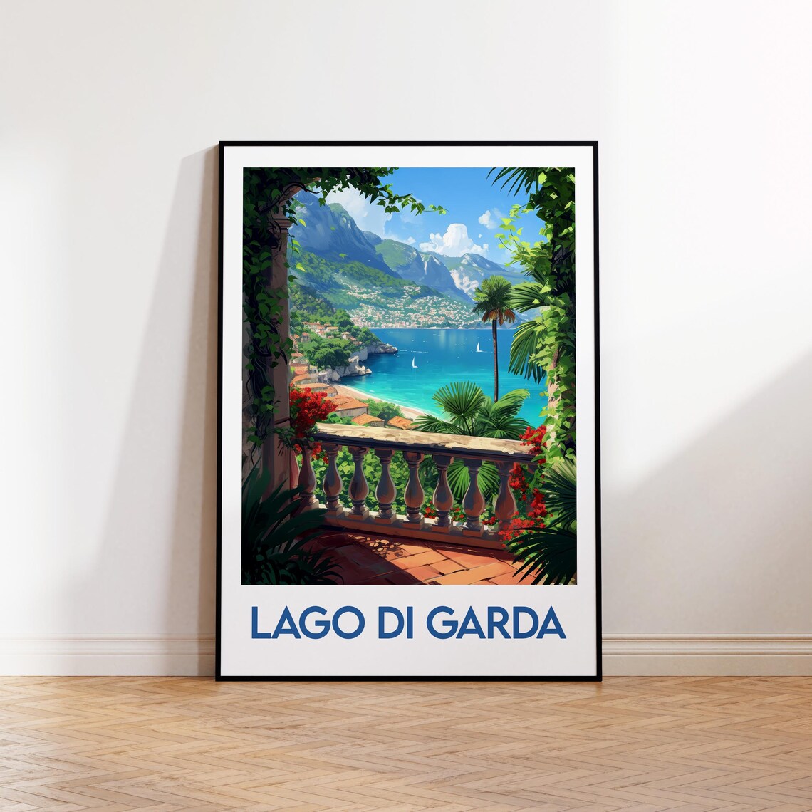 Lago Di Garda Italy Vine Terrace Lake Vista Vintage Travel Poster