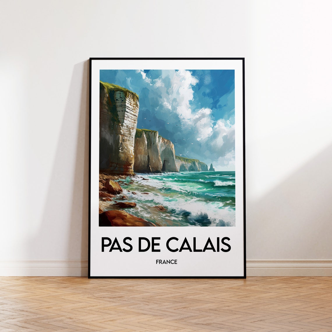 Pas de Calais France Chalk Cliffs Coast Vintage Travel Poster