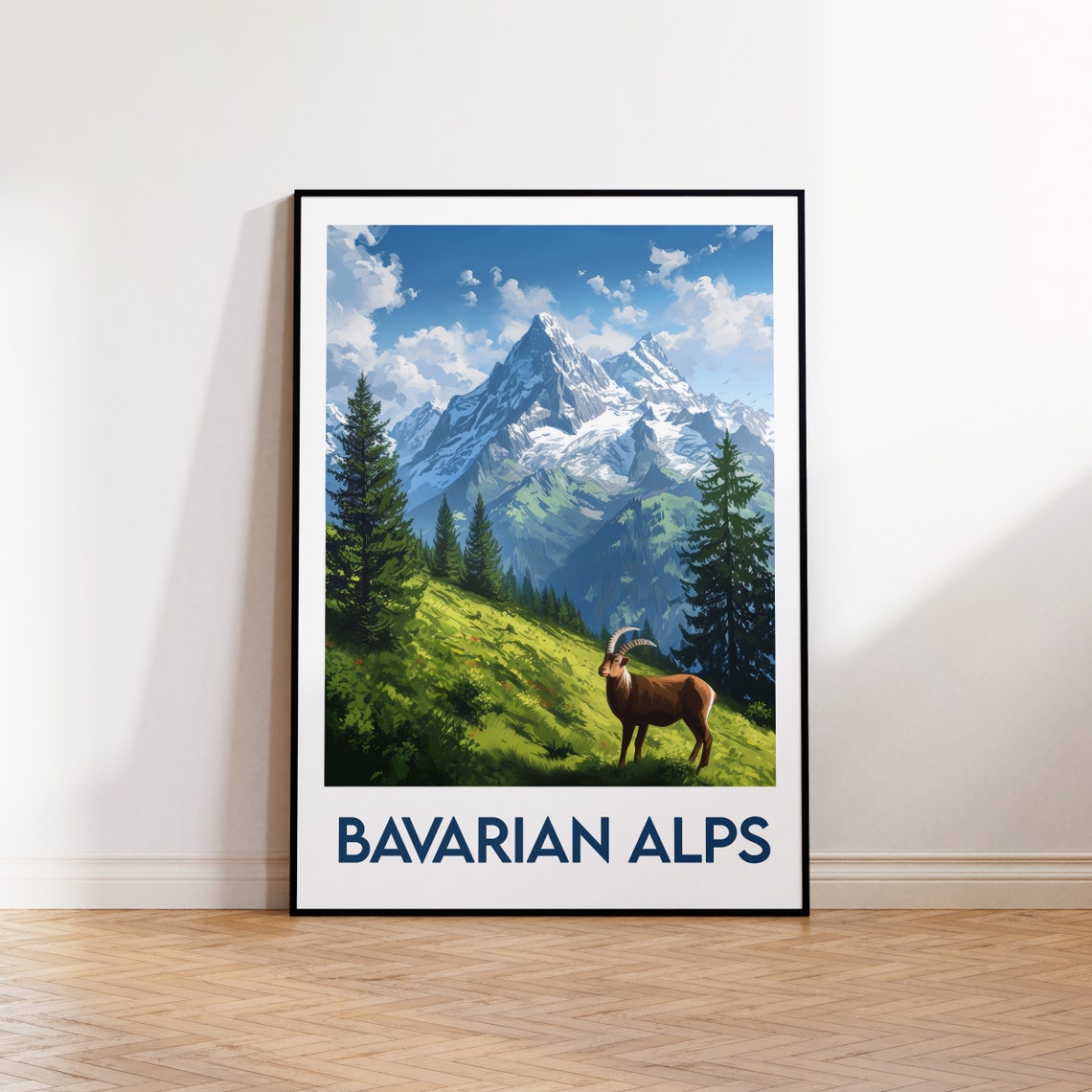 Bavarian Alps Germany Vintage Travel Poster with Alpine Ibex