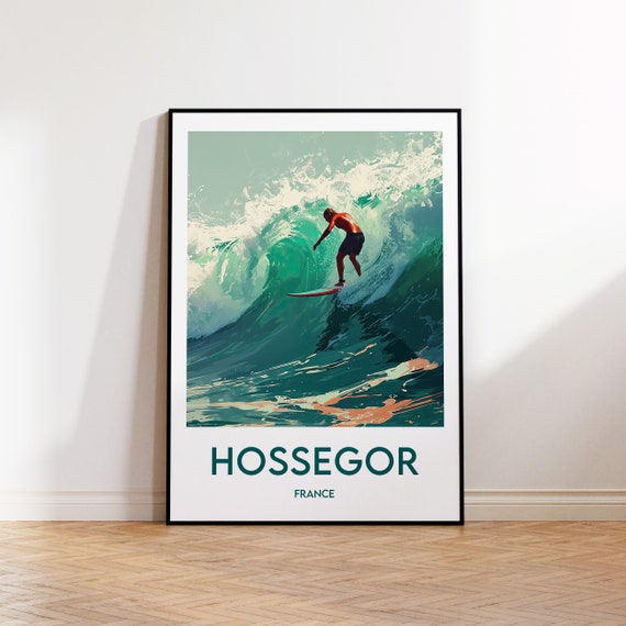 Hossegor Travel Poster Art Print Illustration Gift Vintage France Surf