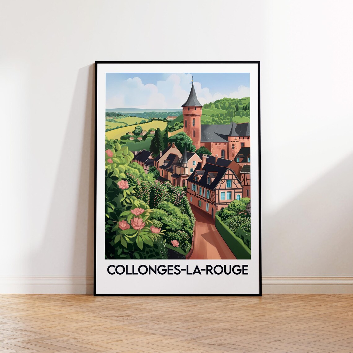 Collonges la Rouge France Red Sandstone Village Travel Poster
